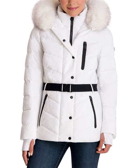 michael michael kors faux fur trim hooded down feather jacket|macy's Michael Kors puffer coat.